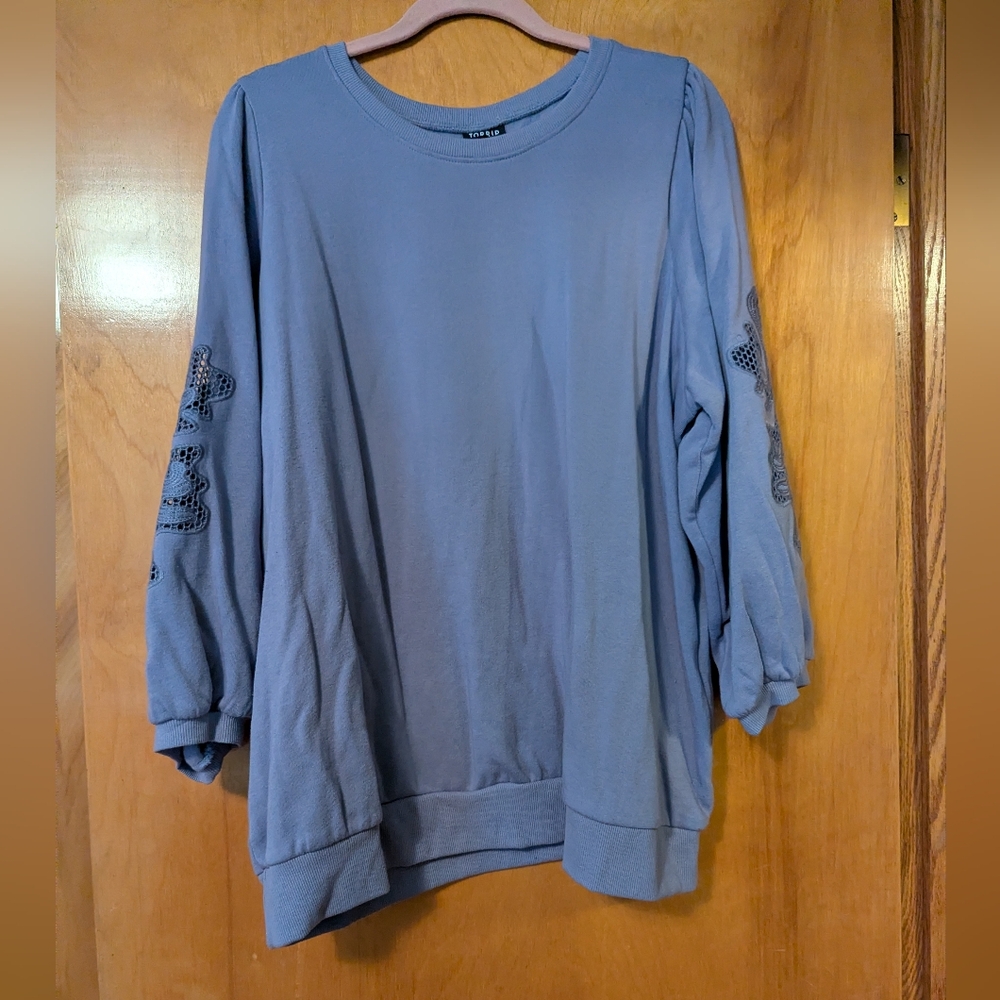 Torrid Blue Sweatshirt with Embroidered Sleeves